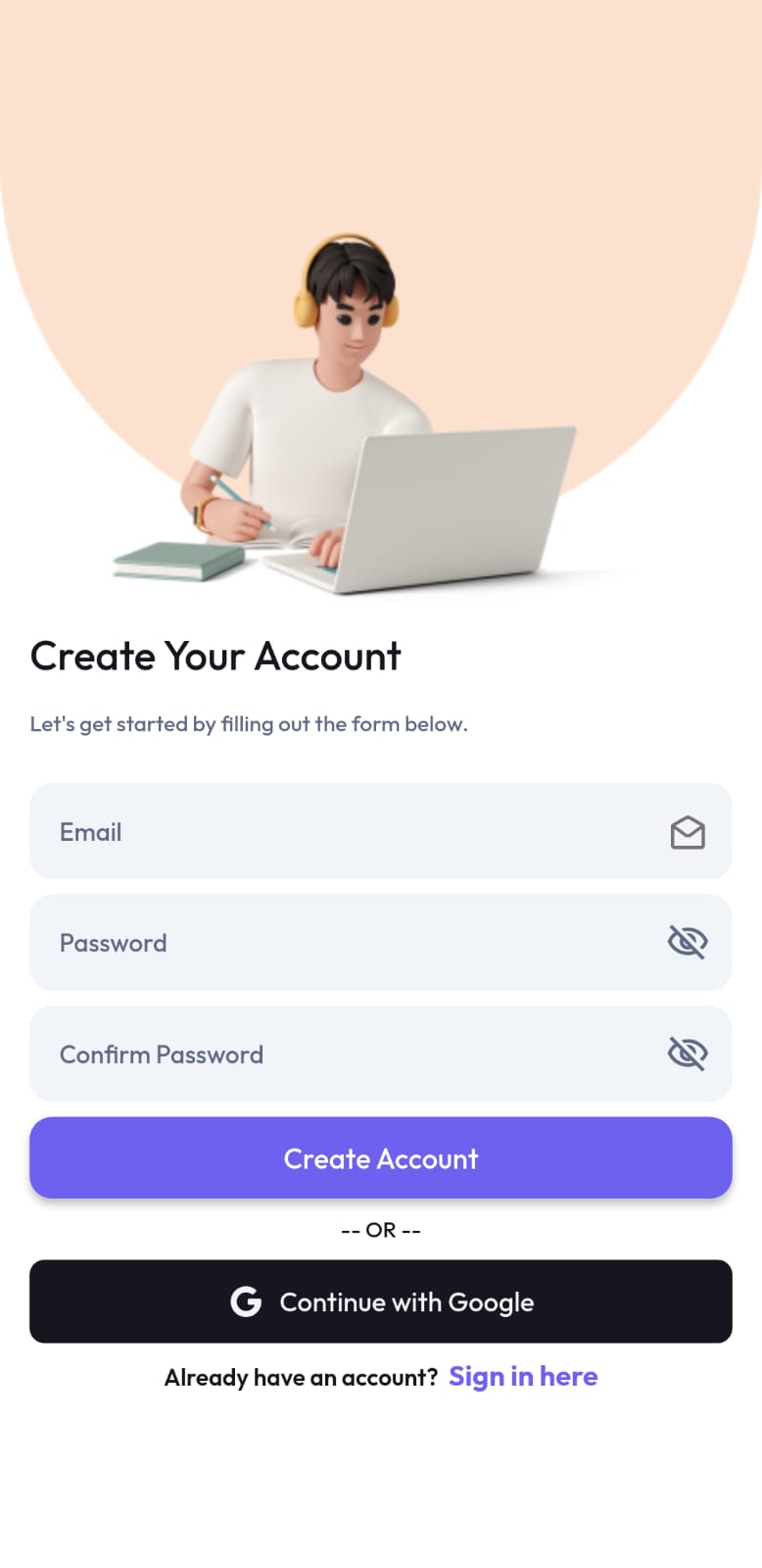 Attendrix account creation screen