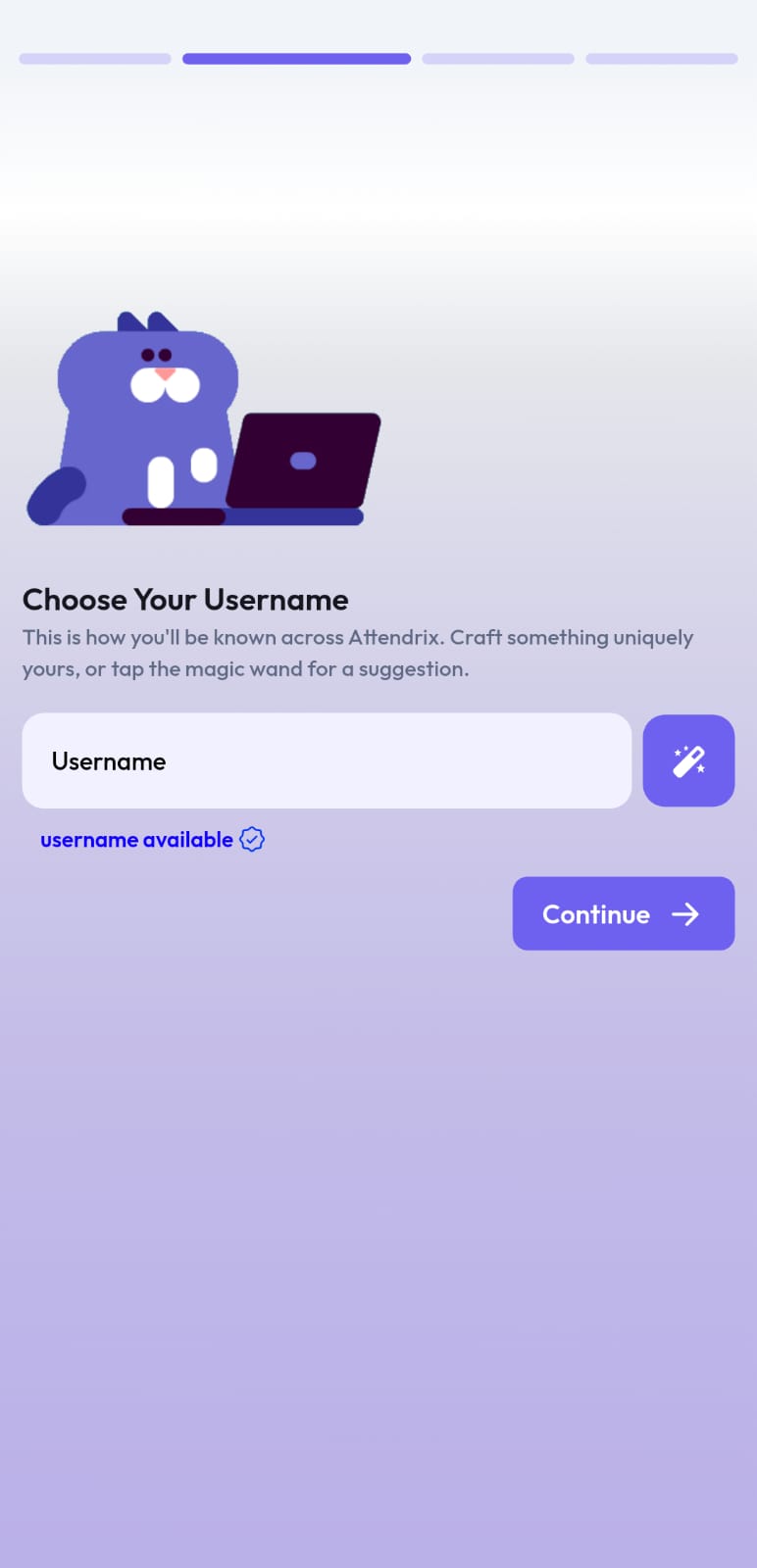 Attendrix username setup screen